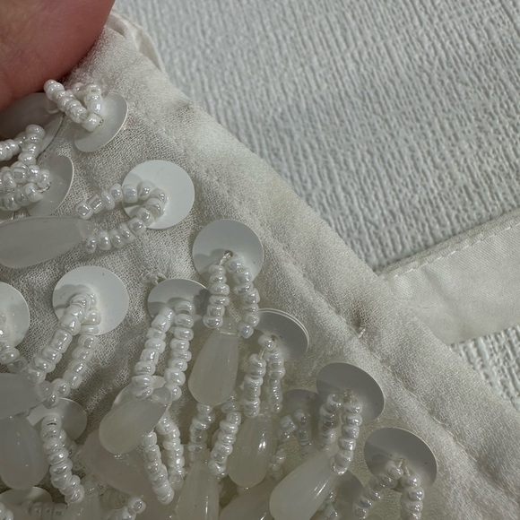 NWT ASOS DESIGN batwing embellished drip bead wrap mini dress in white SIZE 2 - Picture 13 of 16